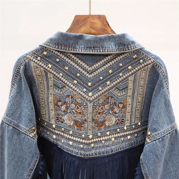 Jackets & Blazers - SOLD OUT Oversized Denim Stud Fringe Embroidered Jacket